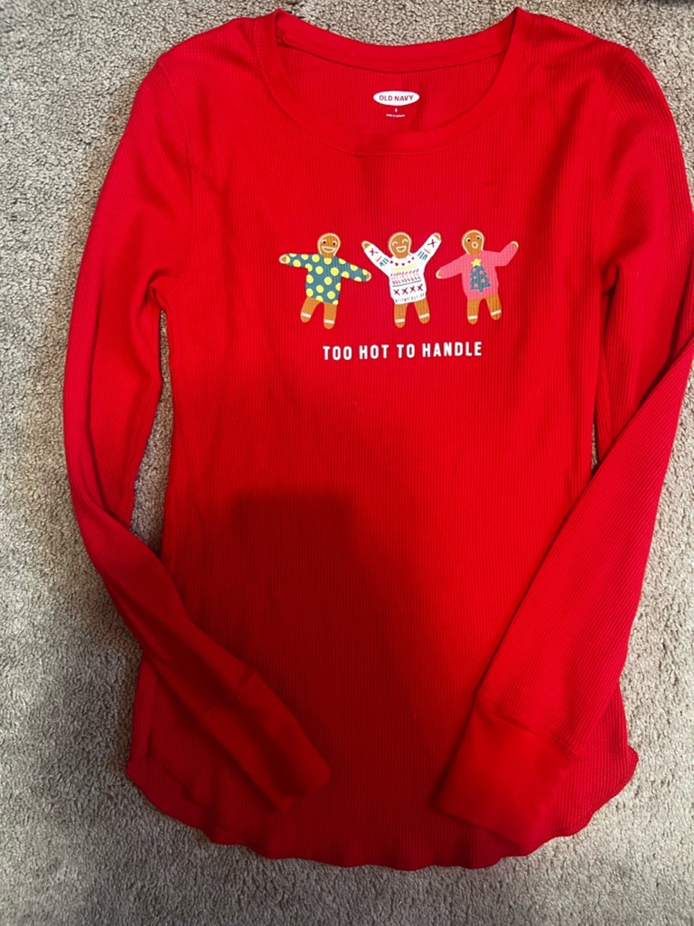 Old navy red waffle long sleeve tee womens gingerbread men s